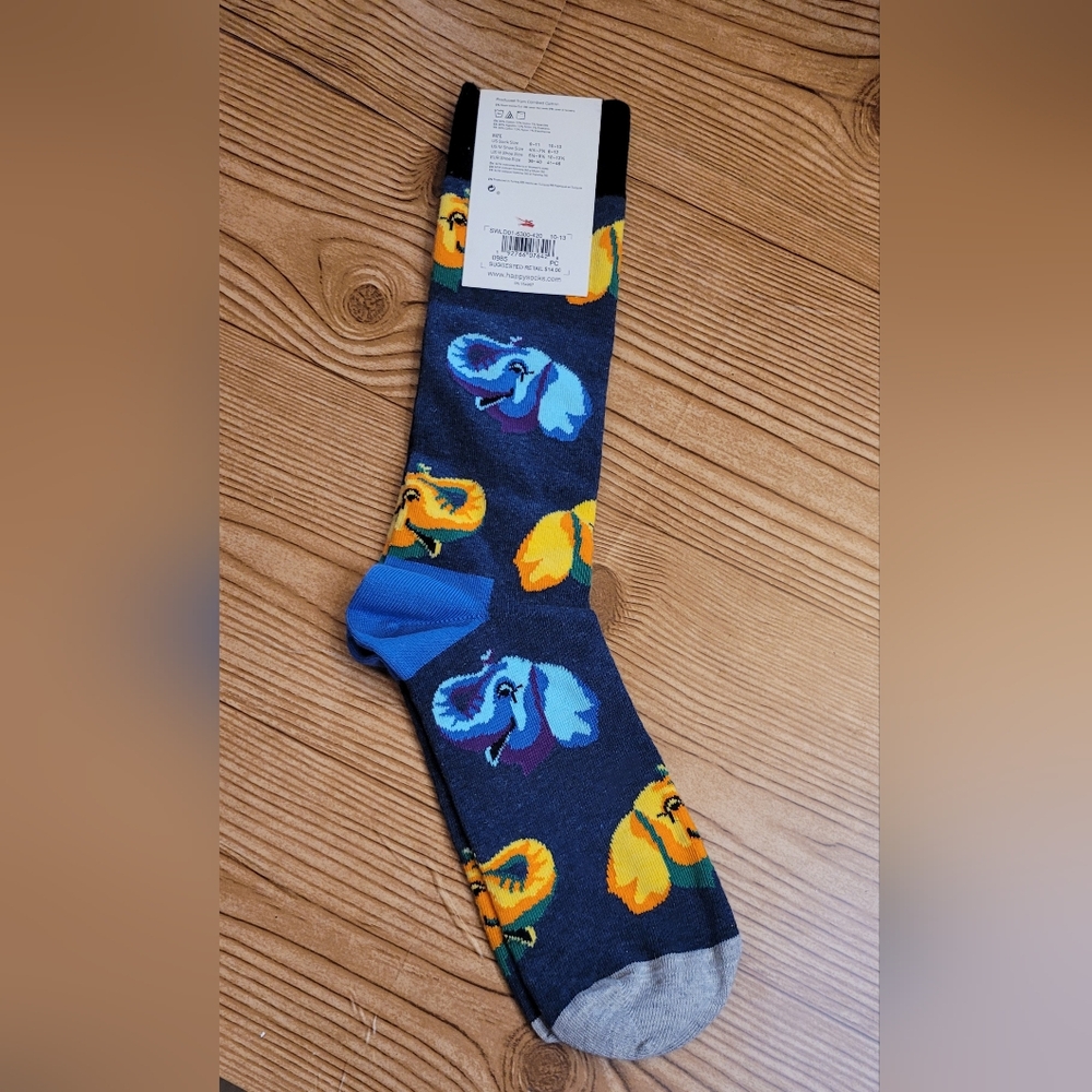 HAPPY SOCKS Colorful Elephant Print Socks Blue Yellow Gray Unisex